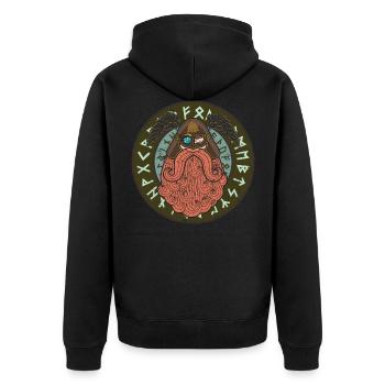Wikinger Odin - Rabengott Krieger - Unisex Premium Bio Zip Hoodie - Schwarz - Hinten - Nico (187cm)