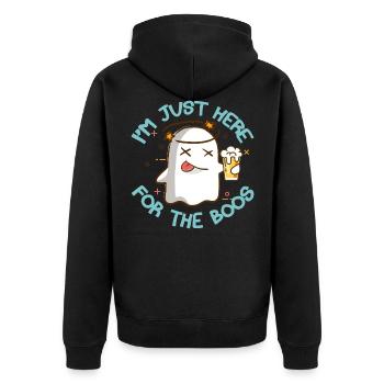 Halloween-trinkendes Hemd Im gerade hier für die Boos - Unisex Premium Bio Zip Hoodie - Schwarz - Hinten - Nico (187cm)