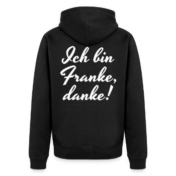 I am Franke, thank you! - Unisex Premium Organic Zip Hoodie - black - Back - Nico (187cm)