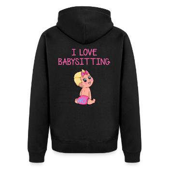 I love Babysitting Babysitter Aufpassen Tochter - Unisex Premium Bio Zip Hoodie - Schwarz - Hinten - Nico (187cm)