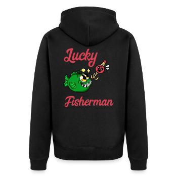 Gluecklicher Angler Angeln Fisch Fischen Geschenk - Unisex Premium Bio Zip Hoodie - Schwarz - Hinten - Nico (187cm)