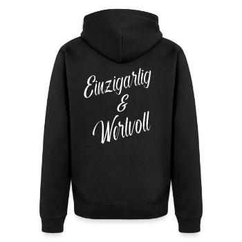 Einzigartig und Wertvoll Selbstbewusstsein Zitat - Unisex Premium Bio Zip Hoodie - Schwarz - Hinten - Nico (187cm)
