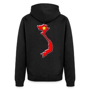 Vietnam Flagge Landkarte - Unisex Premium Bio Zip Hoodie - Schwarz - Hinten - Nico (187cm)