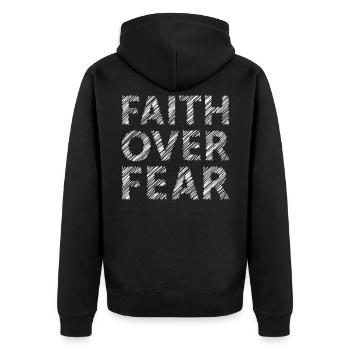 Bronntanas Clóghrafaíochta Faith Over Fear - Unisex Premium Organic Zip Hoodie - black - Back - Nico (187cm)