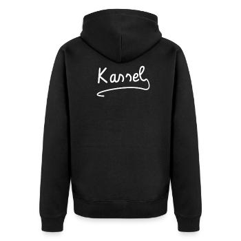 Kassel - Unisex Premium Bio Zip Hoodie - Schwarz - Hinten - Nico (187cm)