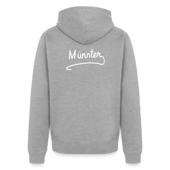 Münster - Unisex Premium Bio Zip Hoodie - Grau meliert - Hinten - Nico (187cm)