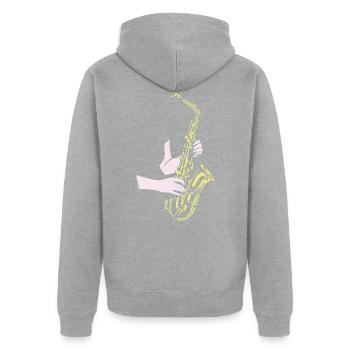 Dearadh Bronntanais Saxophone Player - Unisex Premium Organic Zip Hoodie - heather grey - Back - Nico (187cm)