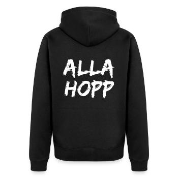 Witzig: Alla Hopp Pfälzisch Pälzisch Pfalz - Unisex Premium Bio Zip Hoodie - Schwarz - Hinten - Nico (187cm)