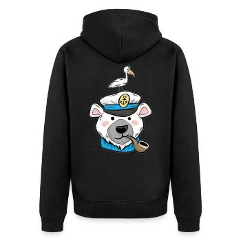 Eisbär Eis Bär Pfeife Möve Kapitän Cartoon Comic - Unisex Premium Bio Zip Hoodie - Schwarz - Hinten - Nico (187cm)
