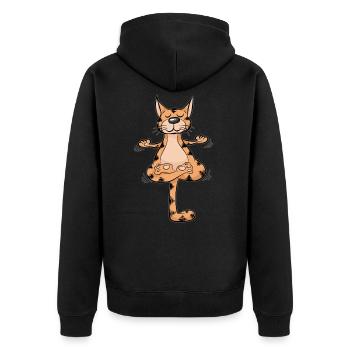 Yoga Cat Meditation Kitten Cartoon Funny - Unisex Premium Organic Zip Hoodie - black - Back - Nico (187cm)