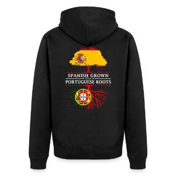 Spanish Grown with Portugese Roots - Unisex Premium Organic Zip Hoodie - black - Back - Nico (187cm)