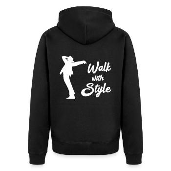 Walk with style - Unisex Premium Bio Zip Hoodie - Schwarz - Hinten - Nico (187cm)