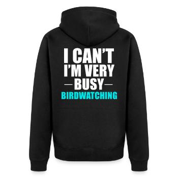 Vogelbeobachtung - Unisex Premium Bio Zip Hoodie - Schwarz - Hinten - Nico (187cm)