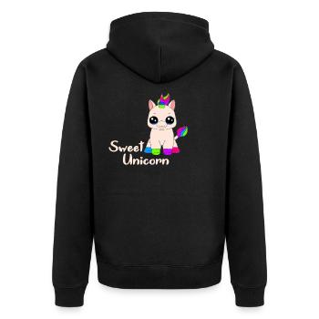 Unicorn#Sweet Unicorn#Einhorn#Geschenkidee - Unisex Premium Bio Zip Hoodie - Schwarz - Hinten - Nico (187cm)