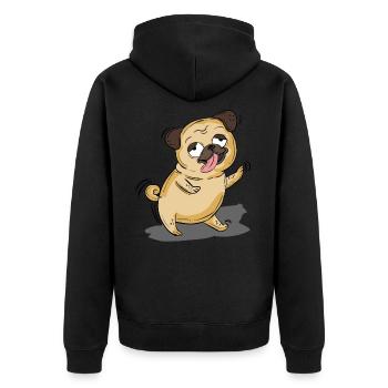 Damhsa Mops Gleoit Dearadh Bronntanais - Unisex Premium Bio Zip Hoodie - Schwarz - Hinten - Nico (187cm)