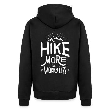 Hike More Worry Less - Unisex Premium Organic Zip Hoodie - black - Back - Nico (187cm)