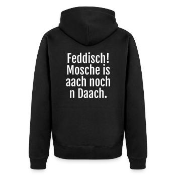 Witziger Spruch auf Hessisch. Geschenk für Hessen. - Unisex Premium Bio Zip Hoodie - Schwarz - Hinten - Nico (187cm)