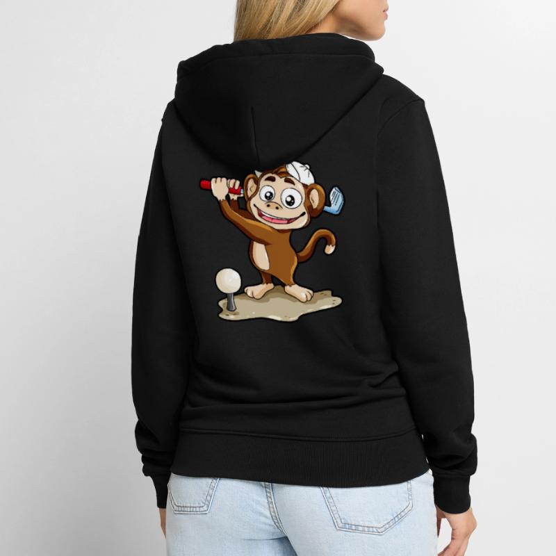 Golf Playing Monkey Monkey Golfer Minigolf Comic Unisex Premium Organic Zip Hoodie