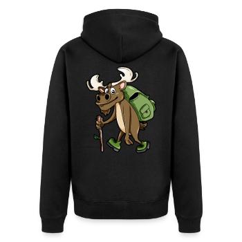 Wandern Wanderer Elch Wanderslust Rentier Cartoon - Unisex Premium Bio Zip Hoodie - Schwarz - Hinten - Nico (187cm)