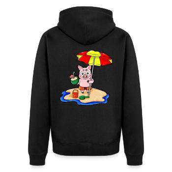 Schweinchen am Strand mit Cocktail Urlaub Cartoon - Unisex Premium Bio Zip Hoodie - Schwarz - Hinten - Nico (187cm)
