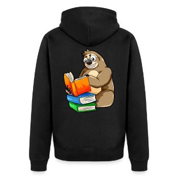 Lesendes Faultier Lesen Leseratte Bücherwurm Buch - Unisex Premium Bio Zip Hoodie - Schwarz - Hinten - Nico (187cm)
