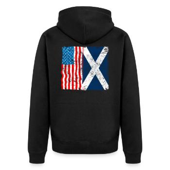 Schottland USA Flagge Highlander Tartan Kilt - Unisex Premium Bio Zip Hoodie - Schwarz - Hinten - Nico (187cm)