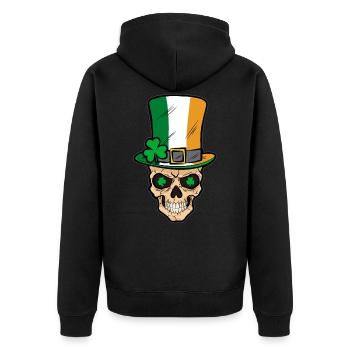 irischer Totenkopf Irland Kleeblatt Comic - Unisex Premium Bio Zip Hoodie - Schwarz - Hinten - Nico (187cm)