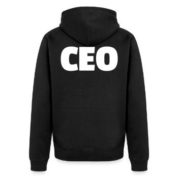 CEO Chef Boss - Unisex Premium Bio Zip Hoodie - Schwarz - Hinten - Nico (187cm)
