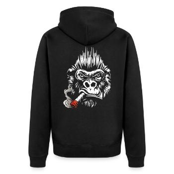Gorilla raucht Zigarre, Big Boss T-Shirt Geschenk - Unisex Premium Bio Zip Hoodie - Schwarz - Hinten - Nico (187cm)
