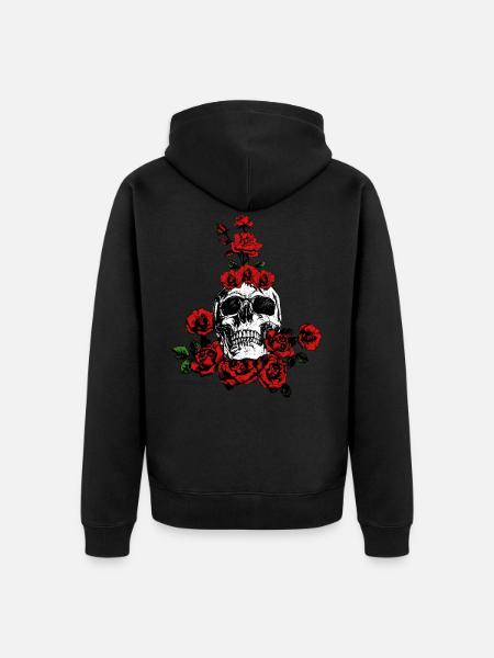 Tête de mort Roses Plante Amour - Veste à capuche bio Premium Unisexe - noir