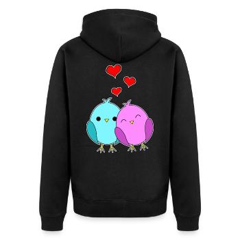 Liebesvögel - Love Birds - Unisex Premium Bio Zip Hoodie - Schwarz - Hinten - Nico (187cm)