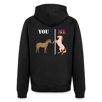 Einhorn Unicorn you and me Tanzstange Geschenk - Unisex Premium Bio Zip Hoodie - Schwarz - Hinten - Nico (187cm)