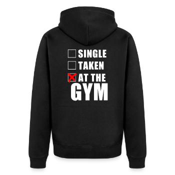 At The Gym - Unisex Premium Bio Zip Hoodie - Schwarz - Hinten - Nico (187cm)