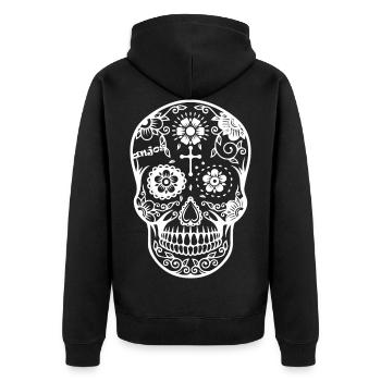 Mexikanischer Schädel - Unisex Premium Bio Zip Hoodie - Schwarz - Hinten - Nico (187cm)