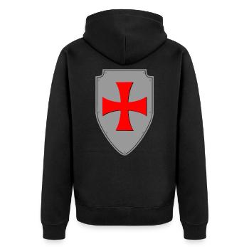 Templer Schild Gemeinschaft Templer - Unisex Premium Bio Zip Hoodie - Schwarz - Hinten - Nico (187cm)