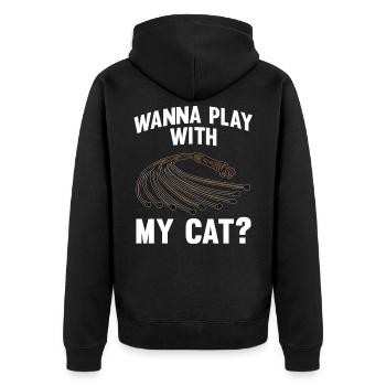 WANNA PLAY WITH MY CAT Peitsche 9 schwänzige Katze - Unisex Premium Bio Zip Hoodie - Schwarz - Hinten - Nico (187cm)