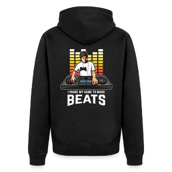 DJ Gamer Geschenk Deejay Discjockey Beatmaker - Unisex Premium Bio Zip Hoodie - Schwarz - Hinten - Nico (187cm)