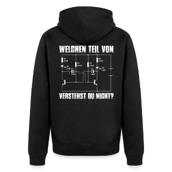 T-Shirt für Elektronik-Nerds - Cooles Geschenk? ;) - Unisex Premium Bio Zip Hoodie - Schwarz - Hinten - Nico (187cm)