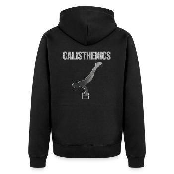 Calisthenics - Street Workout - Unisex Premium Bio Zip Hoodie - Schwarz - Hinten - Nico (187cm)