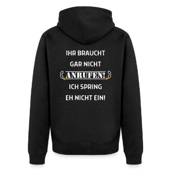 Springe eh nicht ein - Einzelhandel, Pflege, Nurse - Unisex Premium Bio Zip Hoodie - Schwarz - Hinten - Nico (187cm)