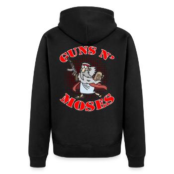 GUNS AND MOSES CHRIST WAFFEN GLÄUBIGER - Unisex Premium Bio Zip Hoodie - Schwarz - Hinten - Nico (187cm)