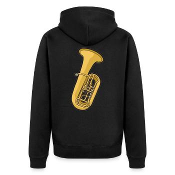 TUBA Tubist Tubistin Horn Waldhorn Blechbläser - Unisex Premium Bio Zip Hoodie - Schwarz - Hinten - Nico (187cm)