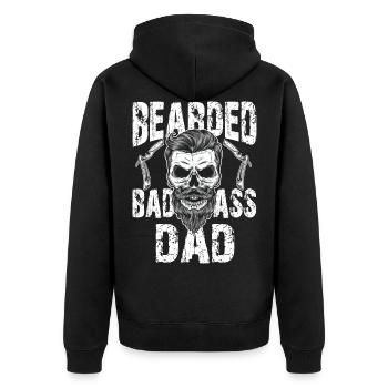 Bärtiger Papa Vollbart Totenkopf Barber Haare Bart - Unisex Premium Bio Zip Hoodie - Schwarz - Hinten - Nico (187cm)