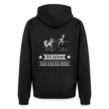 30 Jahre Kuh-vom-Eis-Holer - Unisex Premium Bio Zip Hoodie - Schwarz - Hinten - Nico (187cm)