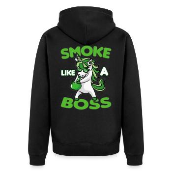 SMOKE LIKE A BOSS Licorne fumante Weed Kiffer - Veste à capuche bio Premium Unisexe - noir - Dos - Nico (187cm)