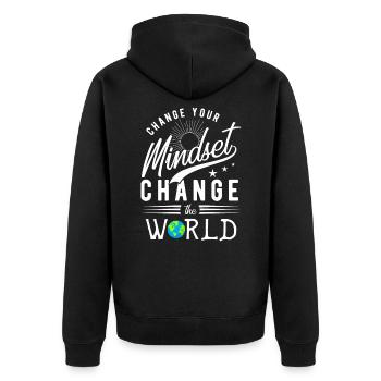 motivation - Unisex Premium Organic Zip Hoodie - black - Back - Nico (187cm)