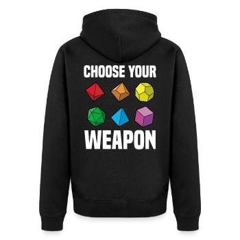 CHOOSE YOUR WEAPON Fantasy RPG Würfel Tabletop - Unisex Premium Bio Zip Hoodie - Schwarz - Hinten - Nico (187cm)
