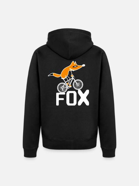 Cleverer Fuchs fährt Fahrrad Fox auf BMX - Unisex Premium Bio Zip Hoodie - Schwarz