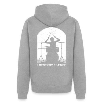Schlagzeug Geschenk Schlagzeugspieler Percussion - Unisex Premium Bio Zip Hoodie - Grau meliert - Hinten - Nico (187cm)