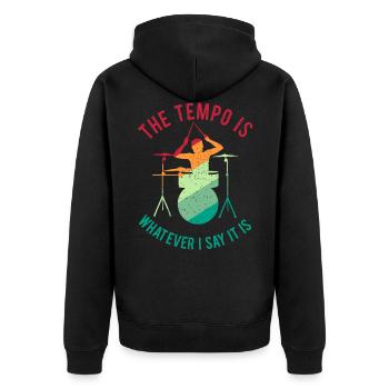 Schlagzeug Geschenk Schlagzeugspieler Percussion - Unisex Premium Bio Zip Hoodie - Schwarz - Hinten - Nico (187cm)